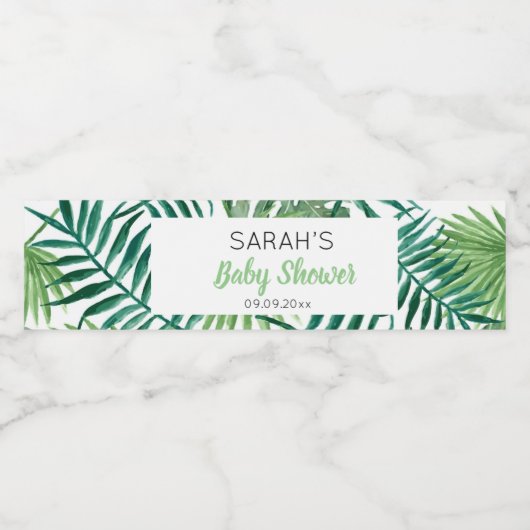 Groen Tropisch Blad Baby shower Favor Waterfles Etiket (Enkel label)
