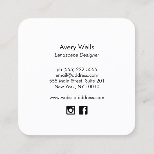 Groen Tropisch Blad Houten Landschapsontwerper Vierkante Visitekaartje (Achterkant)