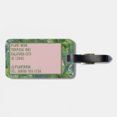 Groen Tropisch Blad Monogram Roze Bagagelabel (Achterkant horizontaal)