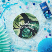 Groen tropisch blad Zwart Elegant Zomerfeest Papieren Bordje (Feest)