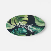 Groen tropisch blad Zwart Elegant Zomerfeest Papieren Bordje (Gekanteld)
