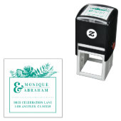 Groen Tropisch Bladgroen Bruiloft Retouradres Zelfinktende Stempel (In situ)