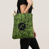 Groen Tropisch Damaskpatroon met Monogram Tote Bag (Dichtbij)