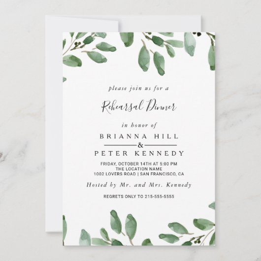 Groen Tropisch Eucalyptus repetitie diner Kaart (Voorkant)