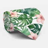 Groen Tropisch gebladerte Roze Hibiscus Bloemen Ar Stropdas (Opgerold)