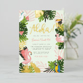 Groen | Tropisch goud in Aloha Hawaii Folie Uitnodiging (Staand Voorkant)