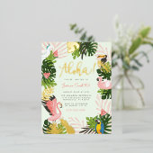 Groen | Tropisch goud in Aloha Hawaii Folie Uitnodiging Briefkaart (Staand Voorkant)