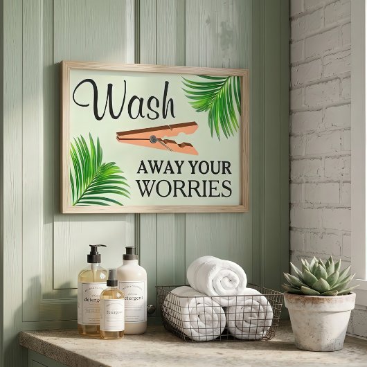 Groen Tropisch Grappig Wasruimte Bord Poster