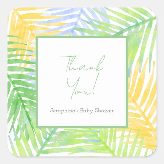 Groen Tropisch Leaves Hawaiian Baby shower Vierkante Sticker (Voorkant)
