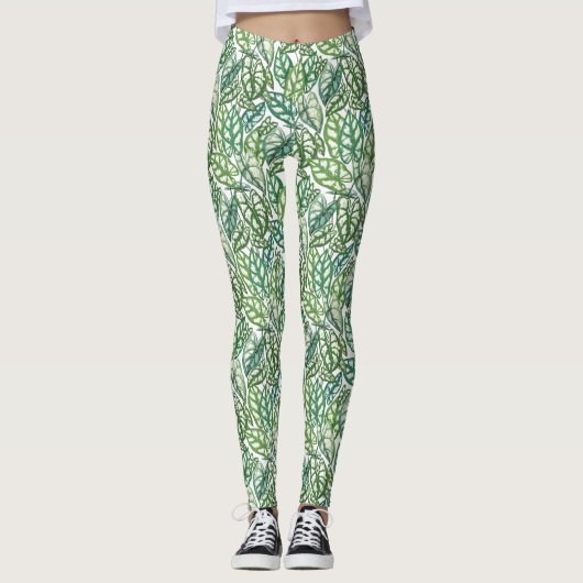 Groen tropisch lederen patroon leggings (Voorkant)