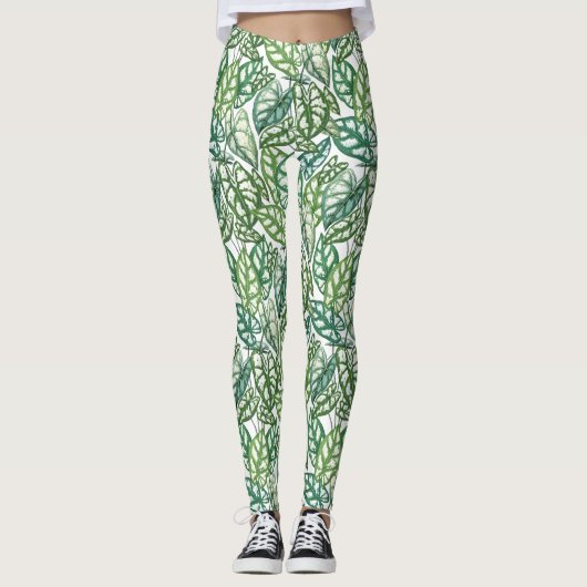 Groen tropisch lederen patroon leggings (Voorkant)