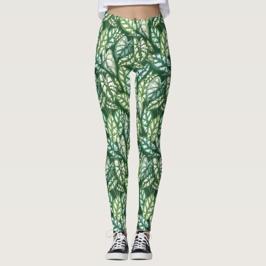Groen tropisch lederen patroon leggings (Voorkant)