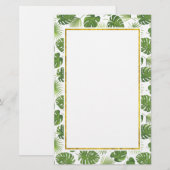 Groen Tropisch Longpatroon met Faux Gold Lijst Briefpapier (Voorkant / Achterkant)