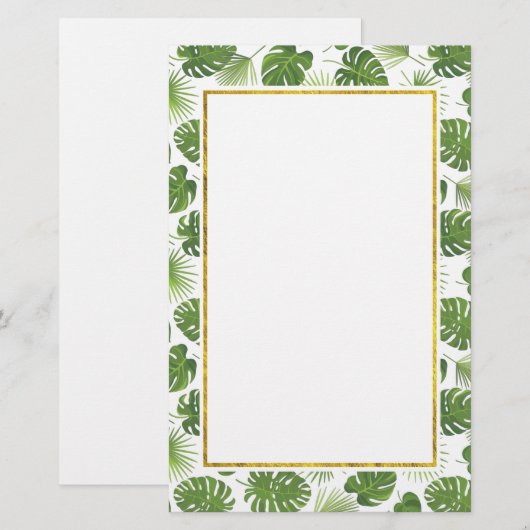 Groen Tropisch Longpatroon met Faux Gold Lijst Briefpapier (Voorkant / Achterkant)