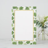 Groen Tropisch Longpatroon met Faux Gold Lijst Briefpapier (Staand voorkant)