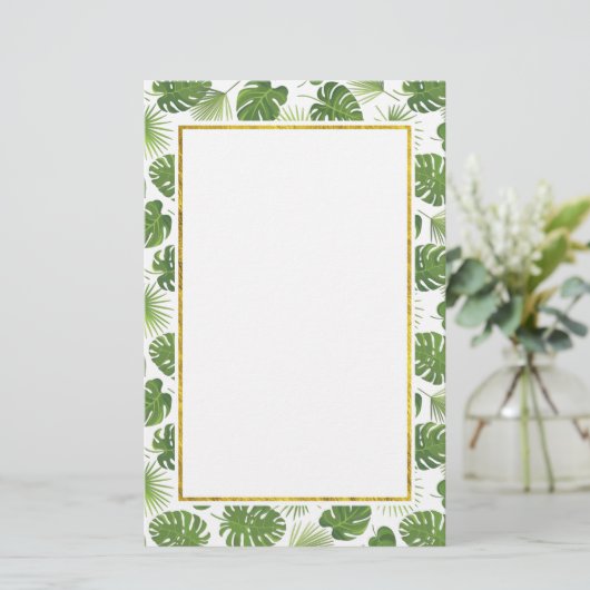 Groen Tropisch Longpatroon met Faux Gold Lijst Briefpapier (Staand voorkant)