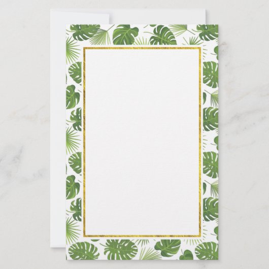 Groen Tropisch Longpatroon met Faux Gold Lijst Briefpapier (Voorkant)