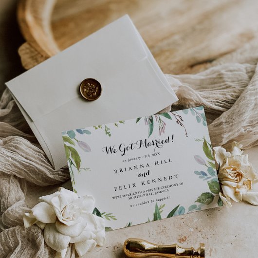 Groen Tropisch Modern Calligrafie Elopement Aankondiging