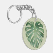Groen Tropisch Monstera blad Sleutelhanger (Voorkant Links)