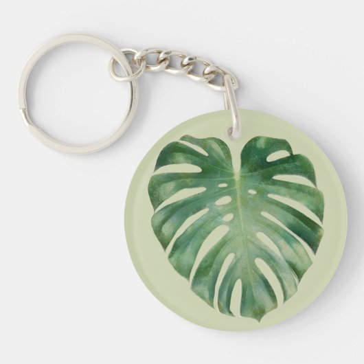Groen Tropisch Monstera blad Sleutelhanger (Voorkant)