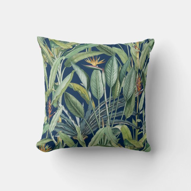 Groen tropisch Oerwoud Banaan Strelitzia Kussen (Voorkant)