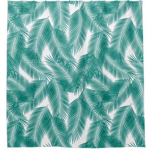 Groen Tropisch palm leest Patroon Douchegordijn (Voorkant)