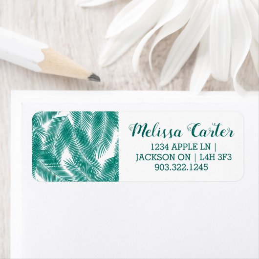 Groen Tropisch palm leest Patroon Etiket (Insitu)