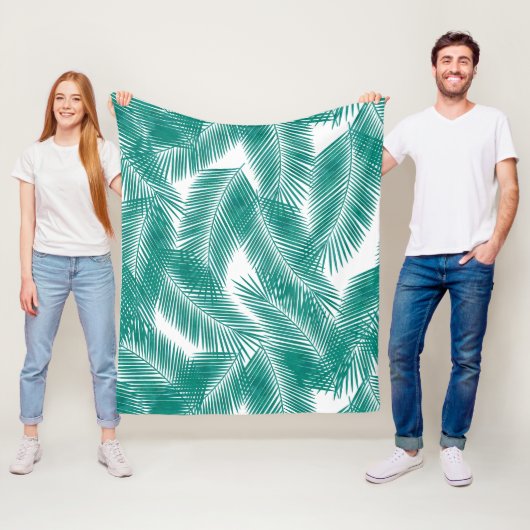 Groen Tropisch palm leest Patroon Fleece Deken (In situ)