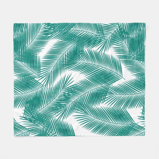 Groen Tropisch palm leest Patroon Fleece Deken (Voorkant (Horizontaal))