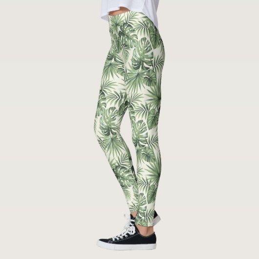 Groen Tropisch palm leest Patroon Leggings (Links)