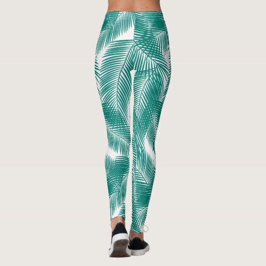Groen Tropisch palm leest Patroon Leggings (Achterkant)