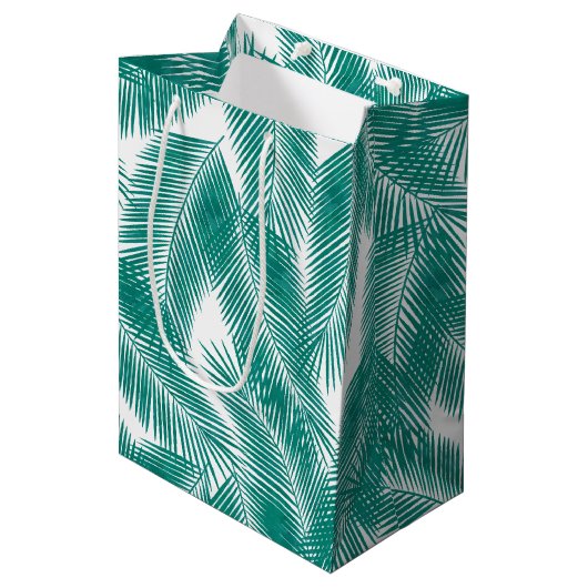 Groen Tropisch palm leest Patroon Medium Cadeauzakje (Voorkant Gekanteld)