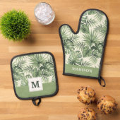Groen Tropisch palm leest Patroon Ovenwant & Pannenlap Set (Top down)