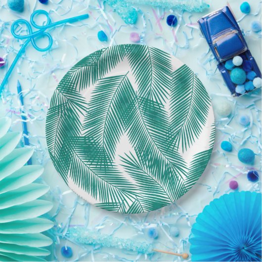 Groen Tropisch palm leest Patroon Papieren Bordje (Feest)