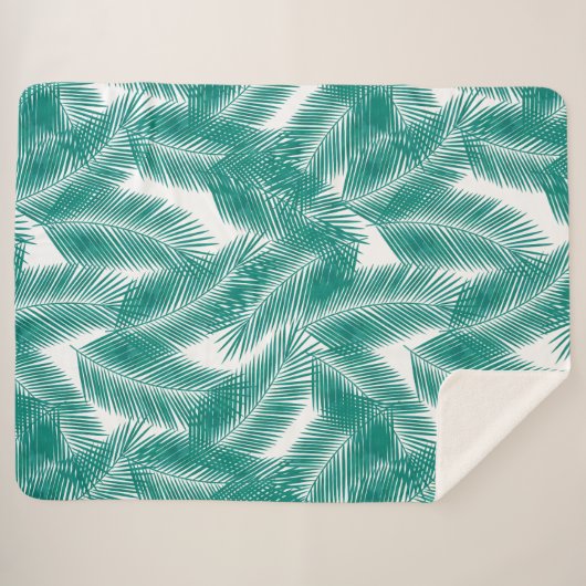 Groen Tropisch palm leest Patroon Sherpa Deken (Voorkant (horizontaal))