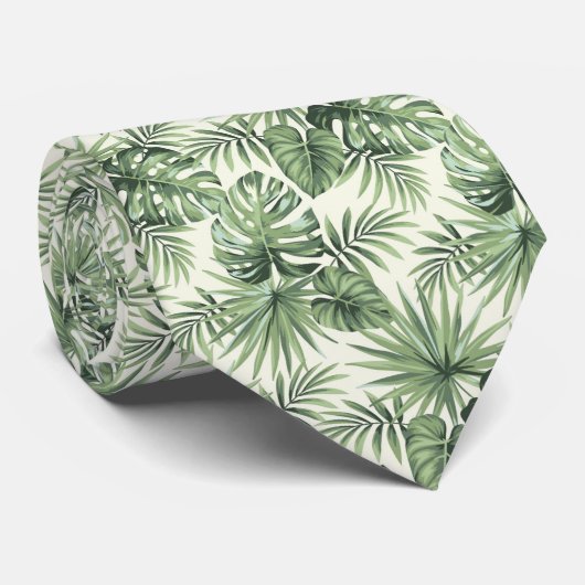 Groen Tropisch palm leest Patroon Stropdas (Opgerold)