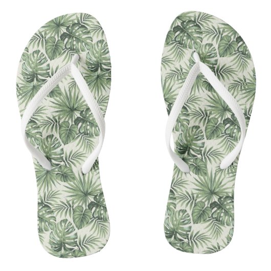 Groen Tropisch palm leest Patroon Teenslippers (Voetbed)