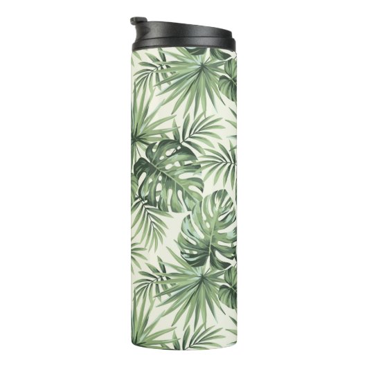 Groen Tropisch palm leest Patroon Thermosbeker (Geroteerd rechts)