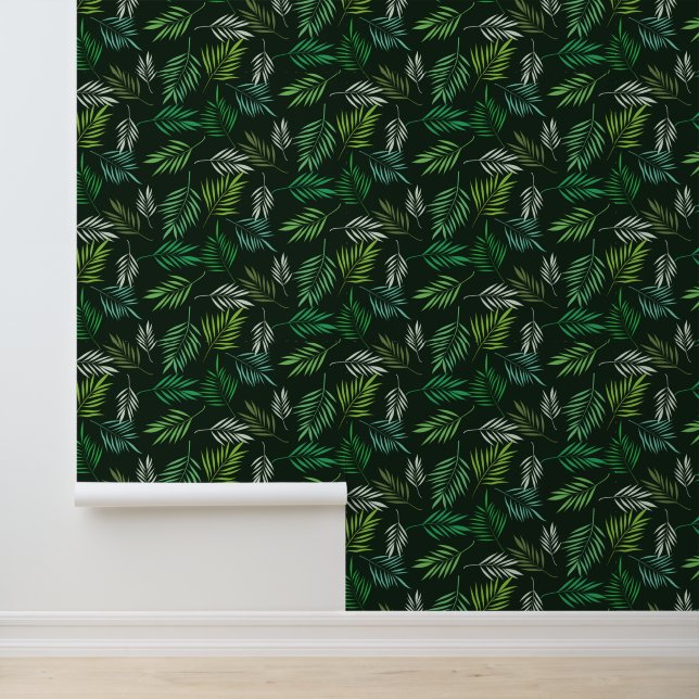 Groen Tropisch Palmblad Patroon  Behang (Applicatie)