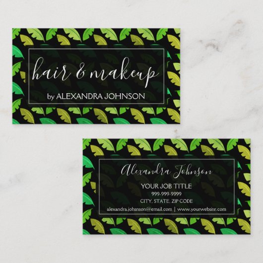 Groen tropisch palmboom bladpatroon visitekaartje (Voorkant / Achterkant)