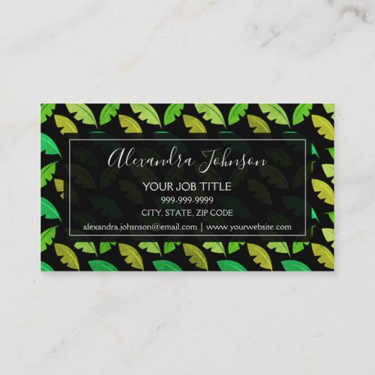 Groen tropisch palmboom bladpatroon visitekaartje (Achterkant)