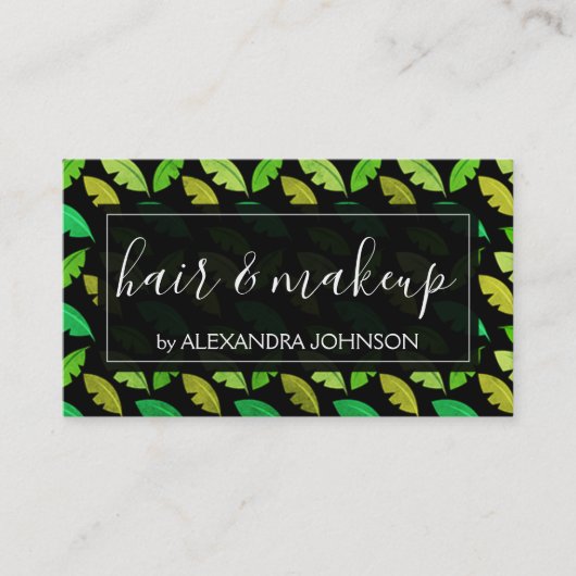 Groen tropisch palmboom bladpatroon visitekaartje (Voorkant)