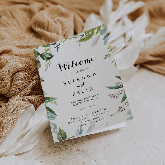 groen tropische kalligrafie gevouwen bruiloft programma