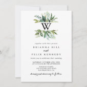 Groen Tropische Kalligrafie Monogram Bruiloft Kaart (Voorkant)