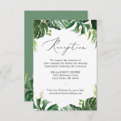Groen Tropische Palm Bladeren Trouwreceptie Informatiekaartje (Voorkant / Achterkant)