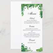 Groen trouwmenu buiten. Zomer dinermenu Menu (Voorkant / Achterkant)