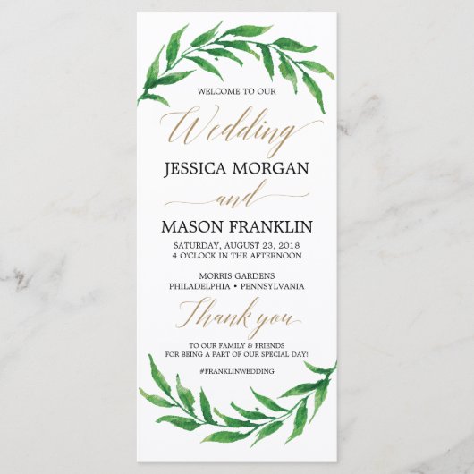 Groen Trouwprogramma - Ceremony Programma Programmakaart (Voorkant)