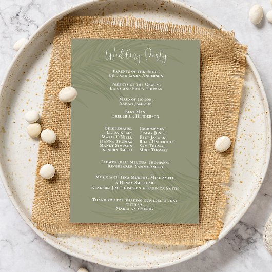 Groen Trouwprogramma Elegante palmbladeren