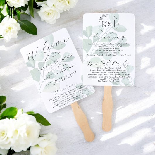 Groen Trouwprogramma Eucalyptus Waterverf Handwaaier