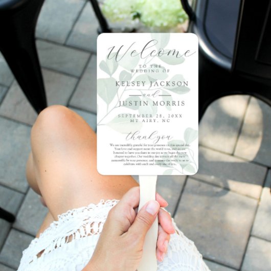 Groen Trouwprogramma Eucalyptus Waterverf Handwaaier